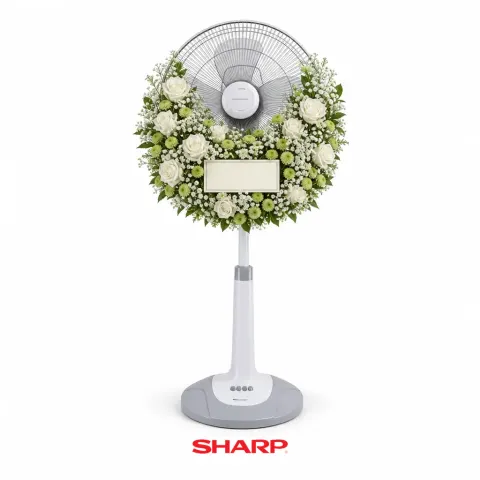 พวงหรีดพัดลม Sharp 16 นิ้ว โทนขาวเขียวอ่อน