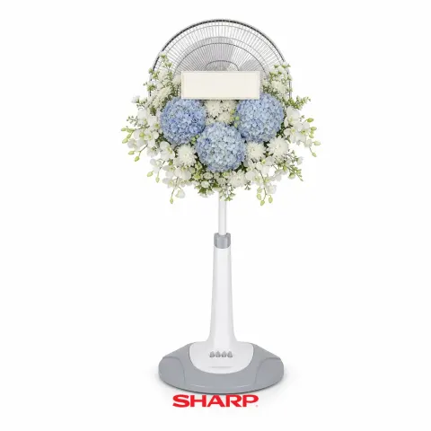 พวงหรีดพัดลม Sharp 16 นิ้ว ไฮเดรนเยียฟ้า