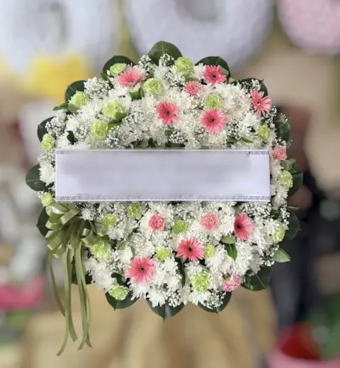 พวงหรีดเยอบีร่า โทนชมพูเขียว