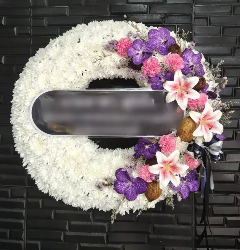 พวงหรีดกล้วยไม้ โทนขาวม่วงชมพู