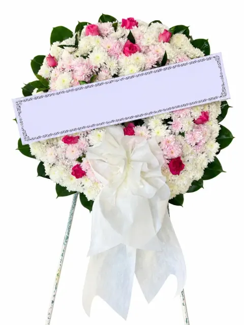 พวงหรีดกุหลาบ โทนขาวชมพูแดง