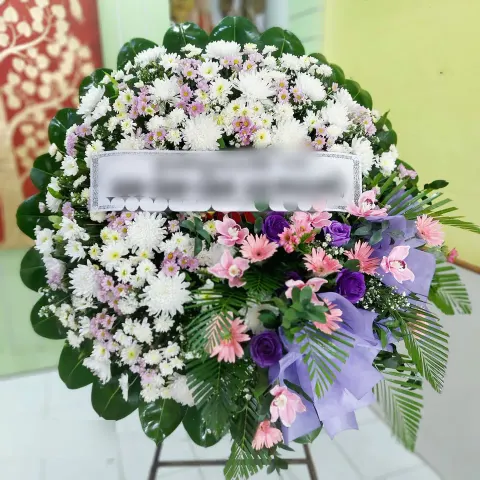 พวงหรีดกล้วยไม้ โทนม่วงขาว