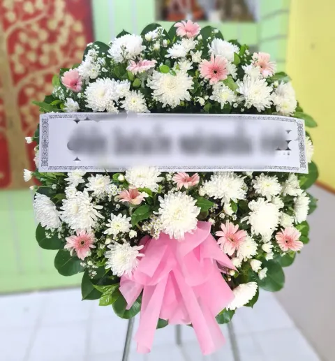 พวงหรีดเยอบีร่า โทนชมพูขาว