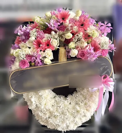 พวงหรีดกล้วยไม้ โทนชมพูขาว