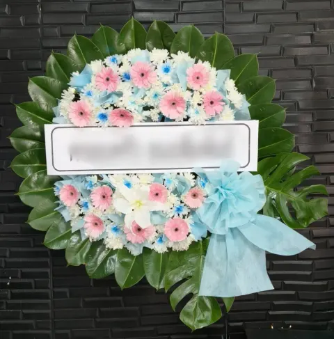 พวงหรีดลิลลี่ โทนชมพูขาวฟ้า