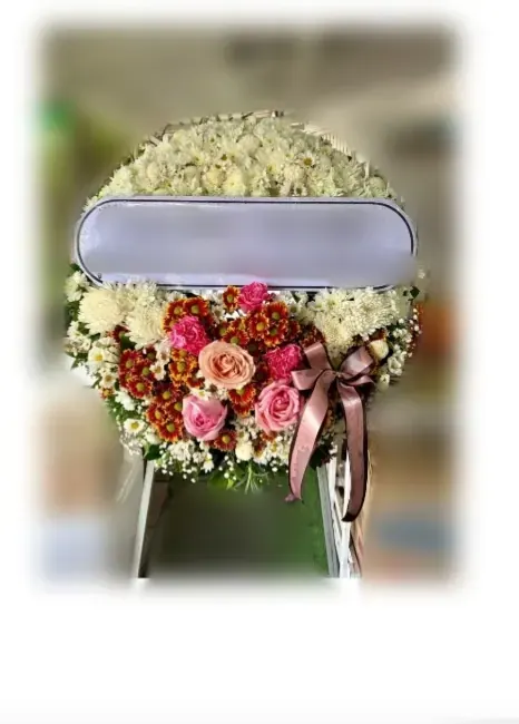 พวงหรีดกุหลาบ โทนขาวชมพู