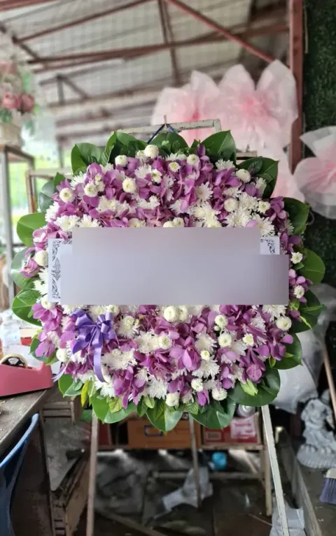 พวงหรีดกล้วยไม้ โทนม่วงชมพู