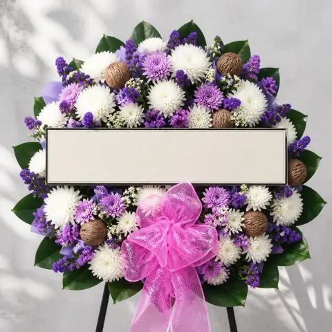 พวงหรีดชุด1057 โทนขาวม่วง
