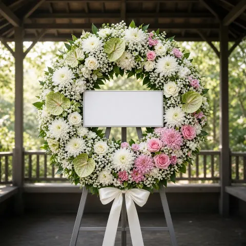 พวงหรีดชุด106 โทนขาวเขียวชมพู