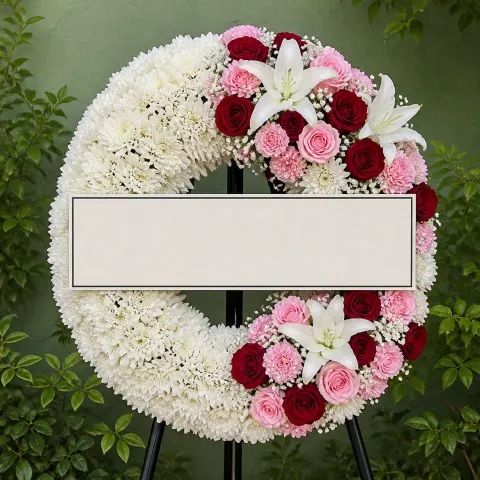 พวงหรีดชุด1180 โทนขาวชมพู