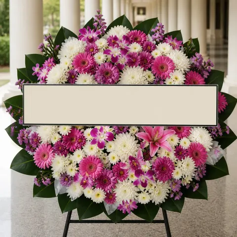 พวงหรีดชุด1230 โทนชมพูม่วง