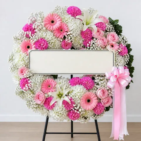 พวงหรีดชุด1283 โทนขาวชมพู