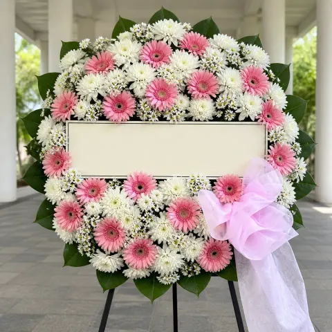 พวงหรีดชุด1349 โทนขาวชมพู