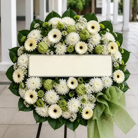 พวงหรีดชุด1370 โทนขาวเขียว