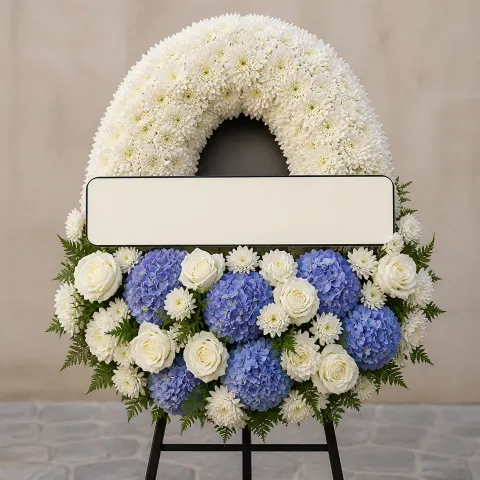 พวงหรีดชุด1371 โทนขาวฟ้า