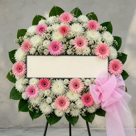 พวงหรีดชุด1435 โทนขาวชมพู