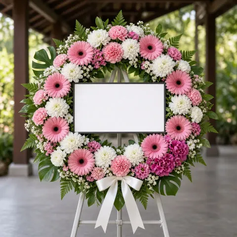 พวงหรีดชุด181 โทนชมพูขาวเขียว