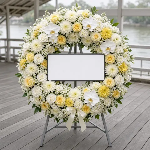พวงหรีดชุด192 โทนขาวครีมเหลือง