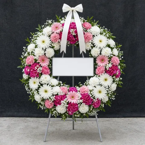 พวงหรีดชุด216 โทนขาวชมพู