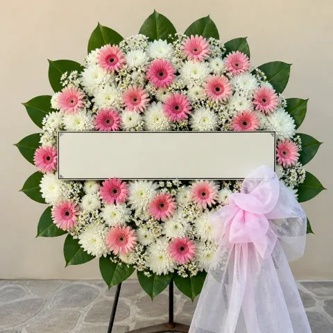 พวงหรีดชุด671 โทนขาวชมพู