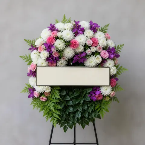 พวงหรีดชุด708 โทนขาวม่วง