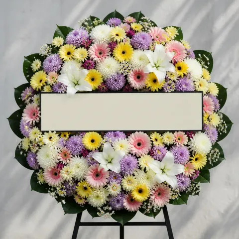 พวงหรีดชุด791 โทนขาวชมพูเหลือง