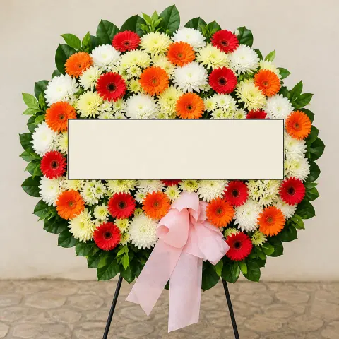 พวงหรีดชุด825 โทนขาวเหลืองส้ม