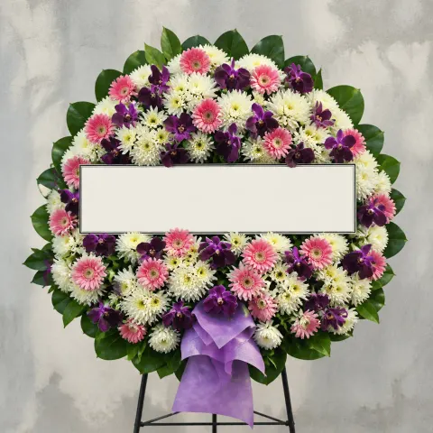 พวงหรีดชุด826 โทนม่วงชมพูขาว