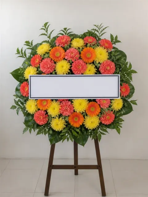พวงหรีดเยอบีร่า โทนส้มเหลือง